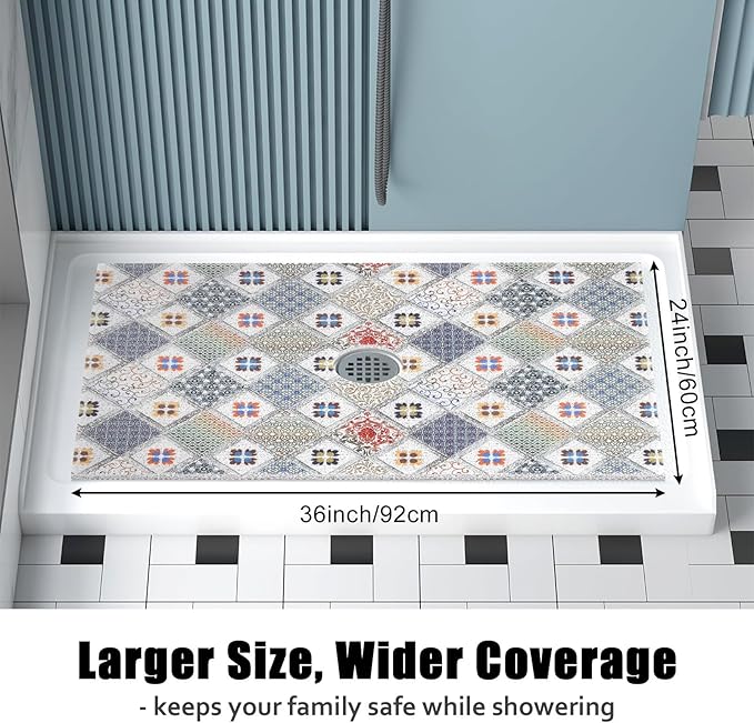 Shower Mat Non Slip - 24x36 Inch Shower Mats for Inside Shower with Drain Hole in Middle, Super Soft and Comfortable PVC Loofah Massage Bath Mat for Shower, Anti Slip Shower Stall Mat, Quick Drying