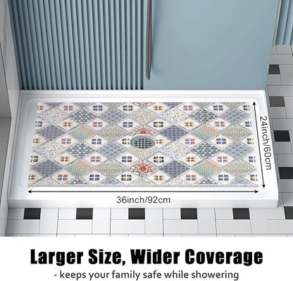 Shower Mat Non Slip - 24x36 Inch Shower Mats for Inside Shower with Drain Hole in Middle, Super Soft and Comfortable PVC Loofah Massage Bath Mat for Shower, Anti Slip Shower Stall Mat, Quick Drying
