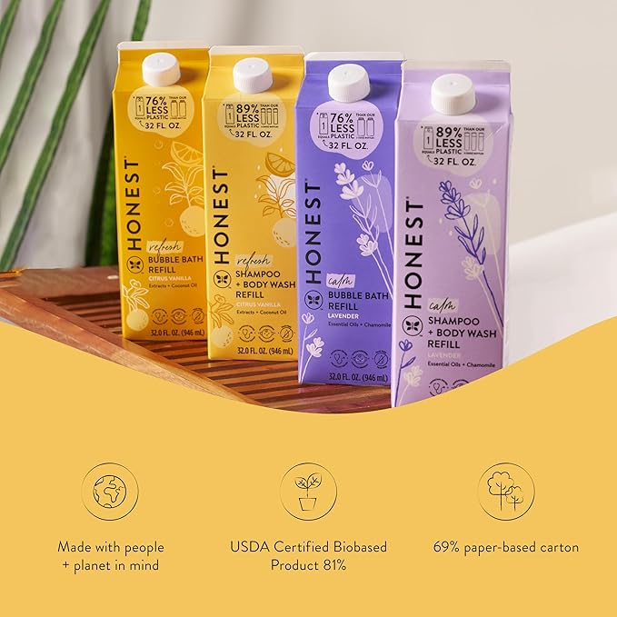 The Honest Company 2-in-1 Cleansing Shampoo Body Wash Refill Carton Gentle for Baby Naturally Derived Tear-free Hypoallergenic Citrus Vanilla Refresh 32 fl oz