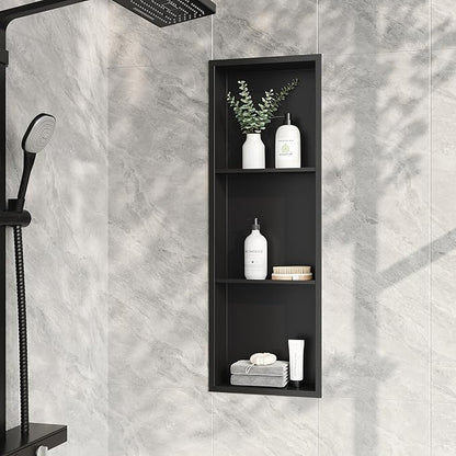 Neodrain 3-Tier 12X36 Inch Recessed Shower Niche Tile Ready, Matte Black Stainless NO Tile Needed Wall Niche for Shower & Bathroom Storage, Waterproof Bath Organizer