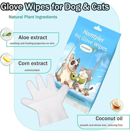 Dog Wipes Cleaning Deodorizing & Washing Gloves for Pets,Glove Wipes Pro for Dogs & Cats with Coconut Oil, Extra-Thick,Lick-Safe for Paws,Eyes,Ears&Body,Rinse-Free Waterless Bath, 3Pack,18PCS