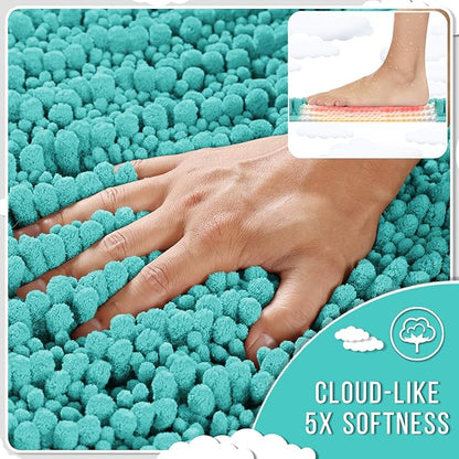 Yimobra Bathroom Rugs Non Slip Washable - Ultra Soft Absorbent Chenille Bath Mat, Quick Dry Shaggy Floor Carpet for Tub Shower, Lake Blue Home Decor Accessories, 24x17 Inch