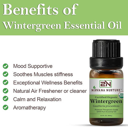 Wintergreen Essential Oil USDA Certified Organic, 100% Pure Natural Premium Grade, Undiluted