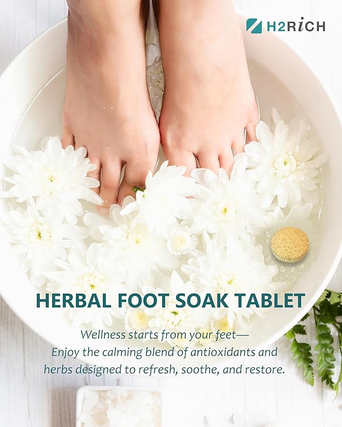 Hydrogen Foot Soak Effervescent Tablets 10 Pack | Ginger & Mugwort Herb Foot Bath, Relaxing Spa Pedicure Care | Improves Circulation, Soothes Tired Feet, Softens Calluses, Controls Odor