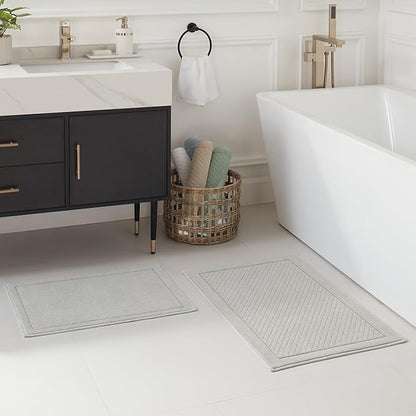 Arkwright 100% Cotton Bathroom Rug - High Absorbent Stylish Textured Woven Design Bath Mat, Slip Resistant Backing for Shower and Bathtub Floor, 20x32 in - Grey