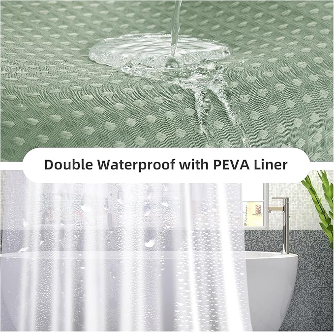 LaCyan 3 in 1 Waterproof Waffle Weave Shower Curtain and Clear Liner Set with 12 Stainless Steel Hooks Double Sided for Bathroom 72 Inches Heavy Duty Polyester Fabric Shower Curtains 72x72