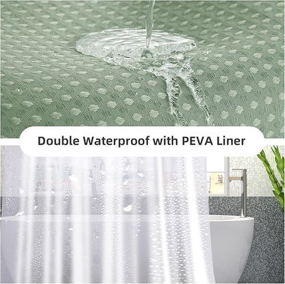 LaCyan 3 in 1 Waterproof Waffle Weave Shower Curtain and Clear Liner Set with 12 Stainless Steel Hooks Double Sided for Bathroom 72 Inches Heavy Duty Polyester Fabric Shower Curtains 72x84