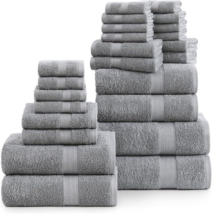 Lane Linen Complete 24 PCs Bath Towel Set For Family - 100% Ring Spun Cotton - Quick Dry, Soft & Absorbent Towels For Bathroom - Perfect for Kids, Guest & Everyday Use - Oeko Tex Certified -Space Grey