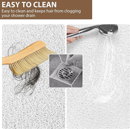 Shower Mat Non Slip: 47.2 x 31.5 Inch Extra Large Shower Mats for Inside Shower with Drain Hole - Soft PVC Loofah Anti Slip Shower Stall Mat for Walk-in Shower and Bathroom, Quick Drying