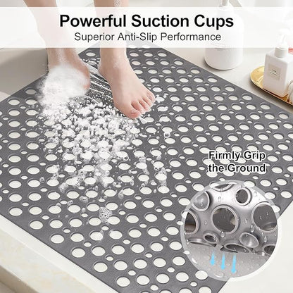 Anti Slip Shower Mat with Suction Cups,27x27 Inch Quick Drain TPE Non Slip Shower Mats for Inside Shower,Large Bath Mat for Shower Soft on Feet, Easy to Dry&Cut Machine Washable