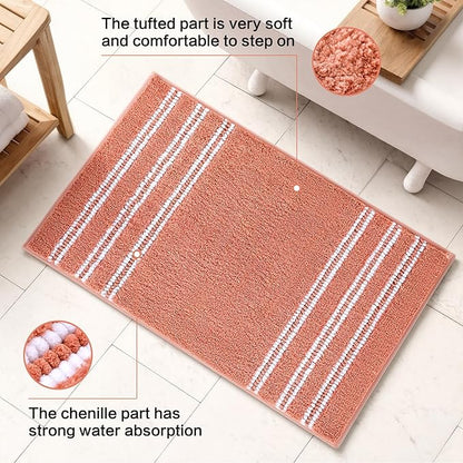 Kmson Bathroom Rugs Mat, 36"x24" Ultra Soft Washable Shaggy Chenille Bath Rugs, Non-Slip Fluffy Thick Water Absorbent Microfiber Mat for Bathtub, Sink and Shower, Pink