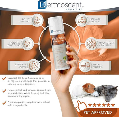 Essential 6 Sebo Shampoo for Dogs, Cats & Pets | 100% Natural, Soap-Free Formula, Reduces Odours, Controls Dandruff, and Enhances Coat Shine, Gentle on Oily Skin