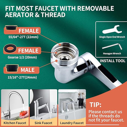 Patented CECEFIN 1080°Swivel Faucet-Extender Sink-Aerator - 2-Mode Splash Water Tap Extension, Kitchen Bathroom 360 Rotate Spray Attachment, Multifunctional Universal Robotic Arm -Wash Hand/Hair/Face