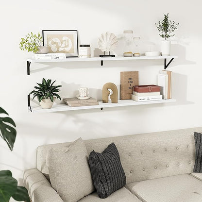 Dreamland 8 inch Deep Floating Shelves for Wall, 55W x 8D Wall Mounted Shelves Set of 2, Wide Display Ledge Shelf with Sturdy Metal Brackets for Living Room, Bathroom, Bedroom and Kitchen, White