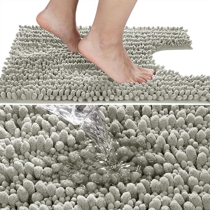 Yimobra Toilet Rug U Shaped Washable 24x20 Inch - Ultra Soft Absorbent Chenille Bath Rugs for Toilet, Quick Dry & Machine Washable, Non Slip Contour Bathroom Mat, Sand