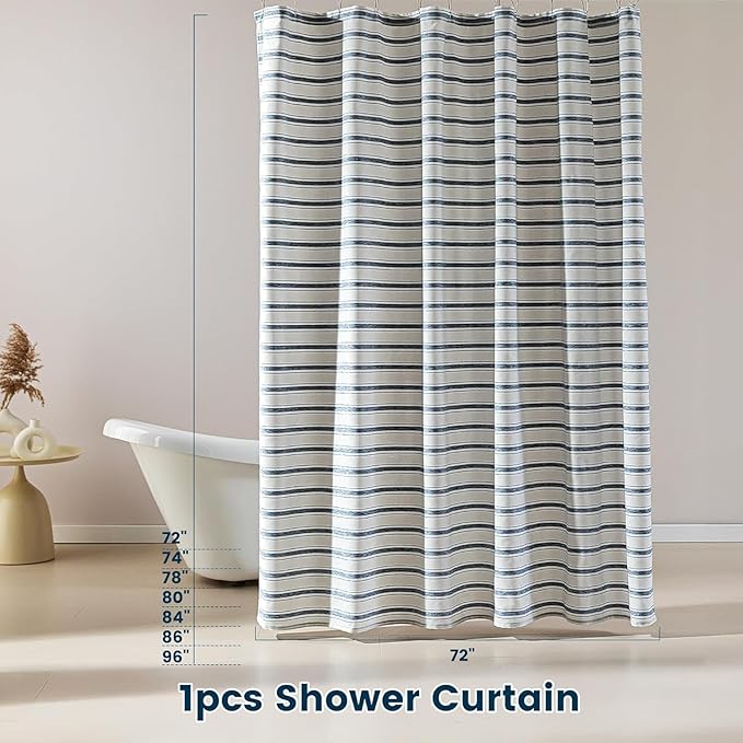 SLEEP ZONE Shower Curtain Liner, Waffle Shower Curtains for Bathroom, Heavy Duty Thick Fabric Shower Curtains - 285GSM Luxury Weighted Polyester Bath Curtain, 72" × 74" (Blue)