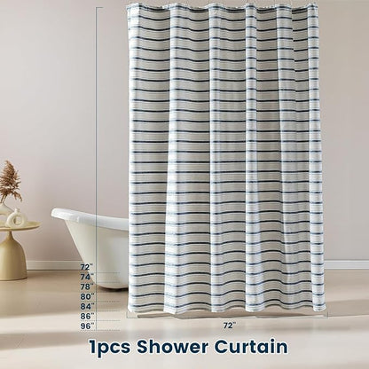 SLEEP ZONE Shower Curtain Liner, Waffle Shower Curtains for Bathroom, Heavy Duty Thick Fabric Shower Curtains - 285GSM Luxury Weighted Polyester Bath Curtain, 72" × 80" (Blue)