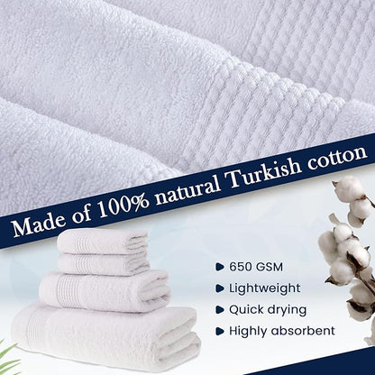 HALLEY Turkish Cotton Towels (4-Pack) Super Soft Quick Absorbent 100% Cotton Towels for Bathroom Kitchen 1 Bath Towel 1 Hand Towel 2 Washcloths (White)