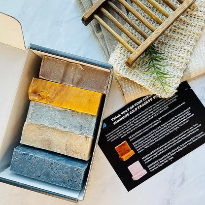 BLUEBYRD SOAP Men's Natural Bar Soap Gift Set (5 Bars) | Masculine Soap Bars Variety Pack - Bay Rum, Citrus Cedar Sage, Sandalwood, Frankincense, Exfoliating Pumice (Mens Original)