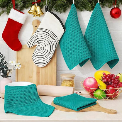 Homaxy 100% Cotton Waffle Weave Kitchen Dish Cloths, Ultra Soft Absorbent Quick Drying Dish Towels, 12 x 12 Inches, 12-Pack, Teal