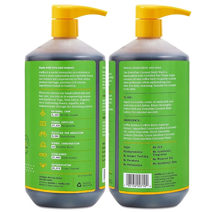 Alaffia Body Wash, Everyday Coconut – Moisturizing Soap with Nourishing Coffee Berry Extract & Coconut Water, Vegan & Cruelty-Free, 32 Oz