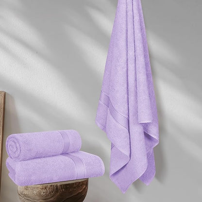Elvana Home Cotton 2 Pack Oversized Bath Towel Set 28x55 inches, Large Bath Towels, Ultra Absorbant Compact Quickdry & Lightweight Towel, Ideal for Gym Travel Camp Pool - Dark Purple