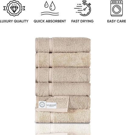 SALBAKOS 100% Turkish Cotton Hand Towel Set of 6 16x30 inch | Heirloom Quality | Hotel & Spa Collection | Ultra Soft, Super Absorbent, Long Lasting Hand Towels | Made in Turkey (Taupe, 6 Hand Towels)