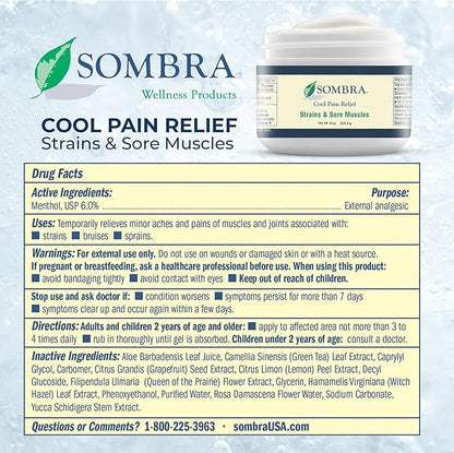 Sombra Warm & Cool Pain Relief Gel, Warm Relief for Arthritis and Chronic Pain Pre-Workout Muscle Rub, Cold for Swelling, Soreness, Post-Workout, Free of Artificial Fragrances, 8oz Per Jar
