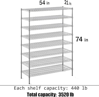 21" Deep x 54" Wide x 74" Height Wire Shelving Kit | 8-Tier | NSF Commercial Storage Rack Unit