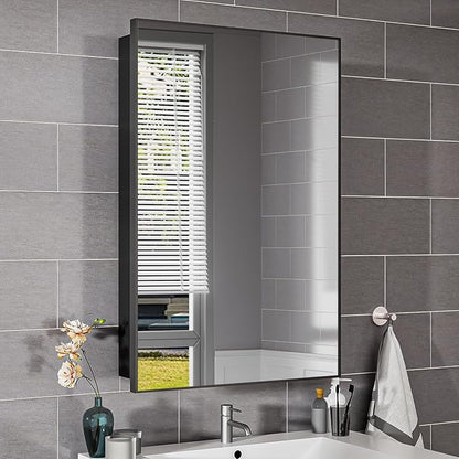 Black Modern Bathroom Medicine Cabinet,17x30 Inch Wall Mounted Surface Mount with 3 Adjustable Shelves,Tempered Glass,Rectangular