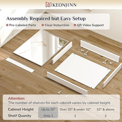 Keonjinn Small-Sized White Medicine Cabinet 14.5 x 18.5 Inch, One Shelf Only, Assembly Required, Mini Medicine Cabinet Mirror for Compact Bathroom, Free Adjustable Shelves, Wall Mount or Recessed