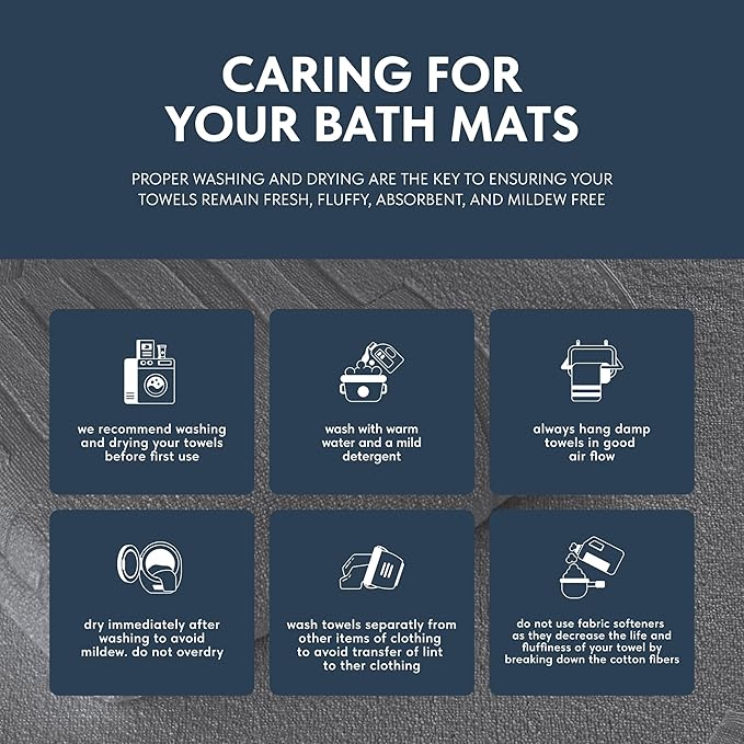 White Classic Luxury Bath Mat Floor Towel Set - Absorbent Cotton Hotel Spa Shower/Bathtub Mats [Not a Bathroom Rug] 22"x34" | 2 Pack | Dark Gray