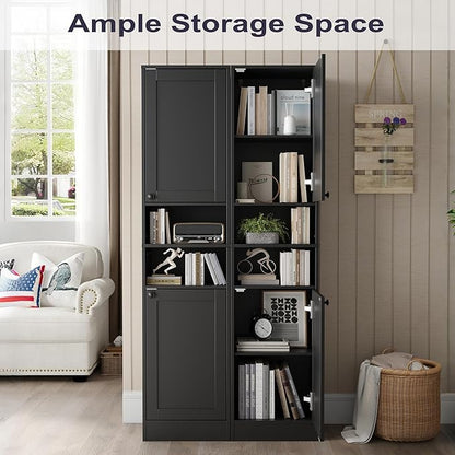 67" Tall Bathroom Cabinet with 2 Doors, Narrow Freestanding Floor Cabinet, Slim Storage Unit with Adjustable Shelves for Bathroom, Living Room, Entryway, Kitchen, Black