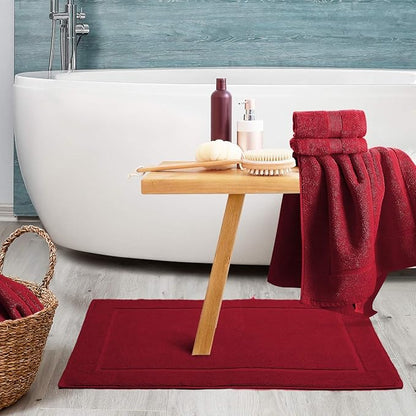 Hearth & Harbor Bath Mat Towels - 100% Ring Spun Cotton Luxury Towels - Ultra Soft & Highly Absorbent, Bathroom Towels, Floor Mat - Red