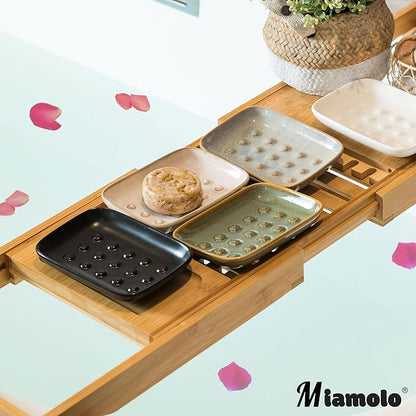 Soap Dish for Shower, Ceramic Soap Dish Non-Slip Soap Holder Bar Saver Tray for Bathroom Kitchen Sink, Floating Point Design Save Soap Loss