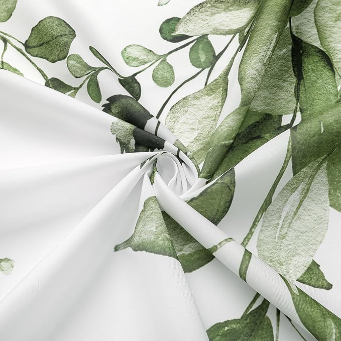 Gibelle Extra Long Shower Curtain 72 x 84, Tall Olive Green Floral Shower Curtain for Bathroom, Watercolor Plant Eucalyptus Leaves Fabric Shower Curtain Set