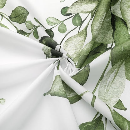 Gibelle Extra Long Shower Curtain 72 x 84, Tall Olive Green Floral Shower Curtain for Bathroom, Watercolor Plant Eucalyptus Leaves Fabric Shower Curtain Set