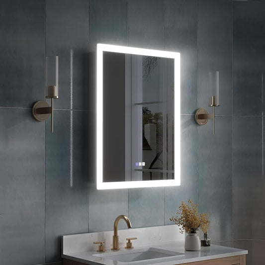 WELLFOR 24 x 32 Inch LED Medicine Cabinet with Lights, 3X Magnification Makeup Mirror, Bathroom Vanity Mirror Cabinet with Storage, Anti Fog, Surface or Recess Mount, Right Opening Door