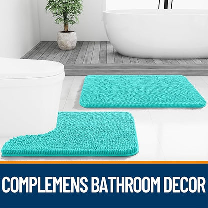 OLANLY Bathroom Rugs 47x17, Extra Soft Absorbent Chenille Bath Rugs, Rubber Backing Quick Dry, Machine Washable Bath Mats for Bathroom Floor, Tub and Shower, Home Decor Accessories, Teal
