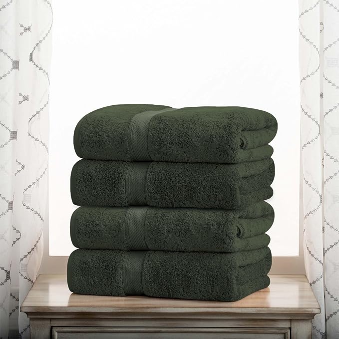 BNM Egyptian Cotton Heavyweight Towels, Ideal For Bathroom, Shower, Spa, 800 GSM Bath Towels, Highly-Absorbent, Luxury Bathroom Essentials, Soft Plush Home Basics, Bath Towel Set of 4, Forest Green