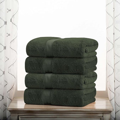 BNM Egyptian Cotton Heavyweight Towels, Ideal For Bathroom, Shower, Spa, 800 GSM Bath Towels, Highly-Absorbent, Luxury Bathroom Essentials, Soft Plush Home Basics, Bath Towel Set of 4, Forest Green