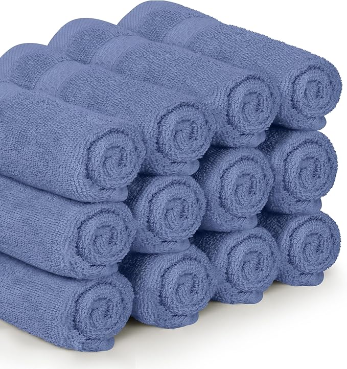 Utopia Towels 12 Pack Premium Wash Cloths Set, 12 by 12 Inches, 100% Cotton Ring Spun, Highly Absorbent and Soft Feel Essential Washcloths for Bathroom, Spa, Gym, and Face, Electric Blue