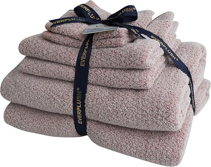 Everplush Diamond Jacquard 6 Pieces Bath Towel Set, Luxury Super Soft Oversized everplush Towels, Highly Absorbent everplush Diamond Jacquard Quick Dry Bath Towel for Bathroom Rose