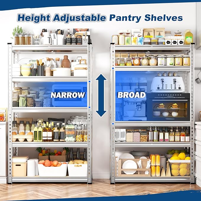 REIBII Storage Shelves 2020LBS Garage Shelving Heavy Duty Metal Shelving Adjustable 5 Tier Pantry Shelves for Garage Closet Kitchen Basement 28" W x 12" D x 59.8" H, 3 Pack