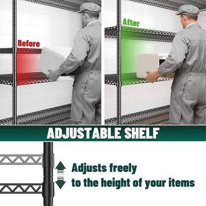 2500 LBS Shelf Storage Shelves 68.1" W Wire Shelving Unit, Garage Shelving Heavy Duty, Adjustable Metal Shelving for Garage, Pantry, Kitchen, Basement, Business 68.1" W x 20.9" D x 70.9" H