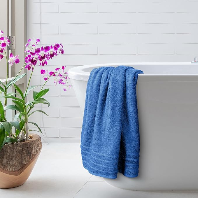 Avalon Towels Bath Towels Set of 4, Size 30 x 60 Inches, Highly Soft and Absorbent, Quick Drying, Lightweight, Perfect for Daily Use (Blue)
