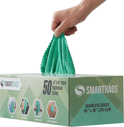 Arkwright Smart Rags in Box - (Pack of 50) Lint Free, Large Microfiber Cleaning Cloth, Scratch & Streak-Free, Dispensable Wash Towels for Cars, Kitchen, and Window Glass, Green