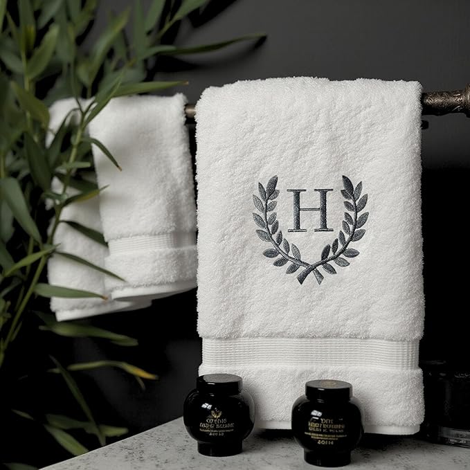 Decorative and Monogrammed Hand Towels for Bathroom Kitchen Makeup | Personalized Gift for Wedding-Bridal | Roman Font Custom Luxury Turkish Towel | Spa Collection, Oversized, 16 X 30 Inch, Set of 2