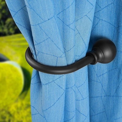 Double Curtain Rod, Adjustable 1 inch Double Drapery Rod Rods for Windows and Doors with Ball Round Finials and Brackets Set (Black Curtain Hooks, Standard)