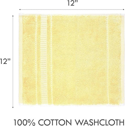 Melissa Linen, 4 Piece Washcloths, 12x12 in Turkish Soft Wash Cloth Set, Small Hand Towels, Rags for Face and Body, (Light Yellow Washcloths)